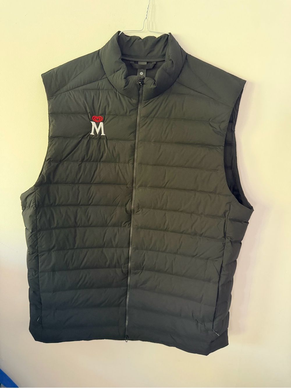 lululemon athletica black down Puffer Vest with Red/White Chest Accent